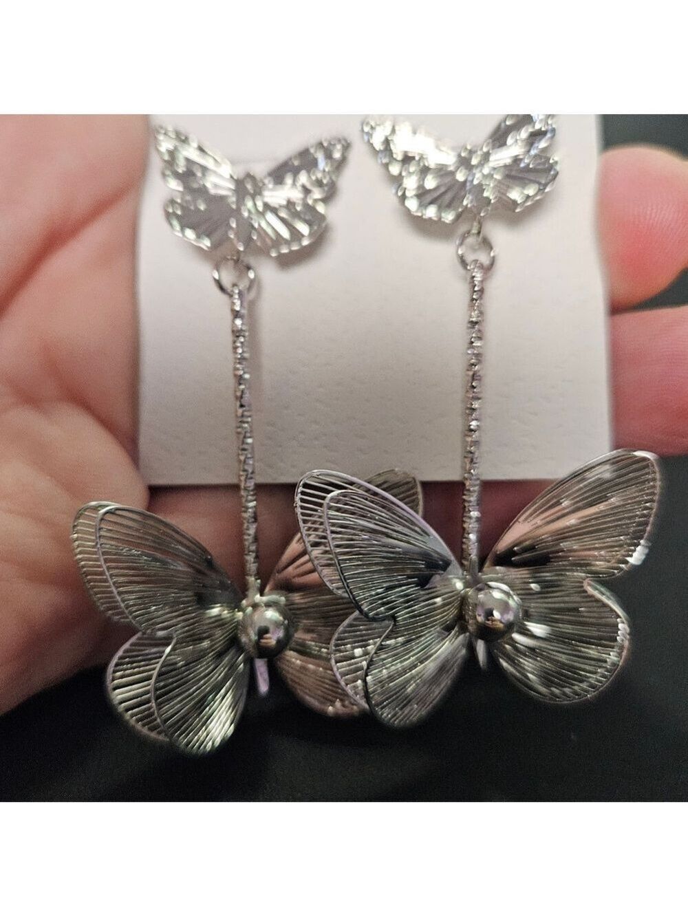 Silver Butterfly Drop Earrings - Elegant Women's Jewelry